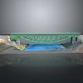 Detailed Green Bridge Model Spanning Canyon With Blue Water And Rocky Mountainsides