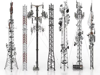 Industrial Communication Towers With Various Metal Structures For Telecommunication Infrastructure 3d model