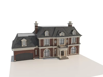 Elegant Detached House With Red Brick Exterior Dark Roof And Arched Windows 3d model