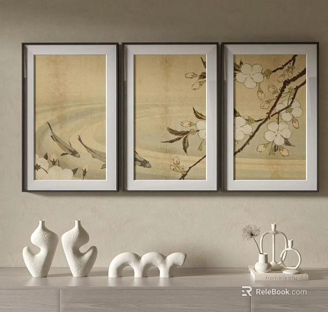 Floral Plant Paintings As Elegant Wall Decorations 3d model