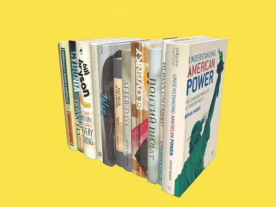 Stack of Various Books With Colorful Covers and Titles on Yellow Background 3d model