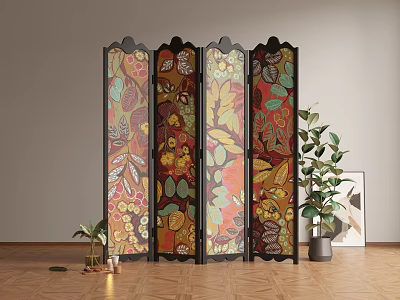 French retro folding screen partition 3d model
