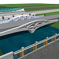 Modern Landscape Bridge Design Over Water With Green Grass And Paths