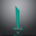 Glowing Green Sword 3D Model With Ornate Details And Stand Base
