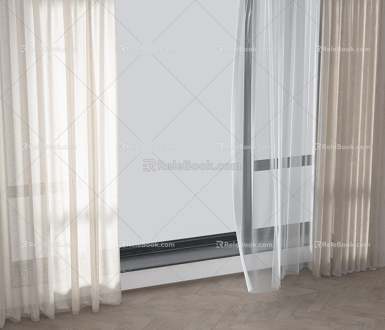 Modern Curtain Window Screen 3d model