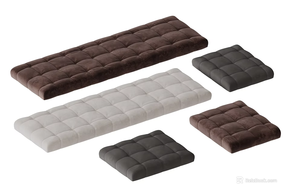 Soft Tufted Sofa Bench Cushions In Various Colors And Multiple Sizes 3d model 