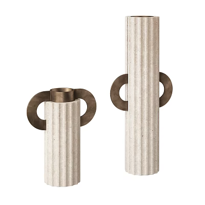 Elegant Fluted Column Decorative Ornament Set With Metal Ring Accents And Ceramic Finish 3d model