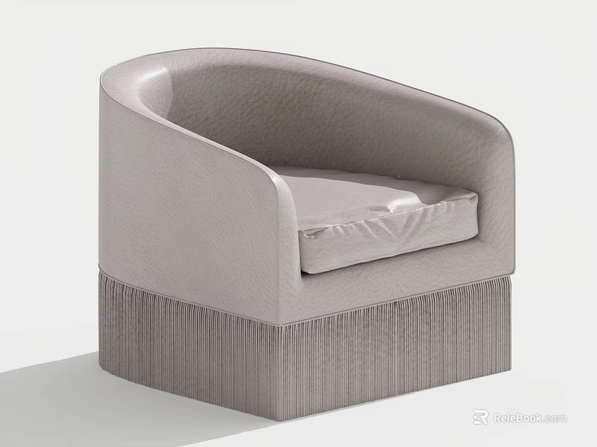Light Gray Modern Armchair With Curved Backrest Padded Seat And Fringed Base 3d model 