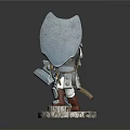 Detailed 3D Warrior Model With Armor Hammer Shield And Stone Base