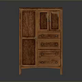 Classic Wooden Storage Cabinet With Glass Panel Doors Drawers And Metal Handles In Brown Finish