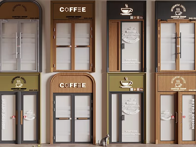 Coffee Shop Entrance Double Doors With Various Modern Wooden And Glass Design Styles 3d model