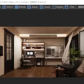 Modern Home Office Interior With Wooden Desk Bookshelf Clock Chair And Plant