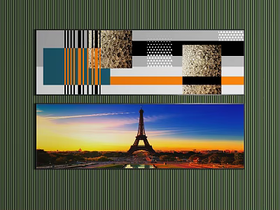 Abstract Geometric Artwork With Eiffel Tower Sunset View And Colorful Patterns 3d model