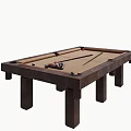 Sturdy Dark Wooden Billiard Entertainment Table With Green Felt Surface And Cue Sticks