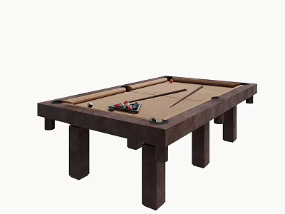 Sturdy Dark Wooden Billiard Entertainment Table With Green Felt Surface And Cue Sticks 3d model