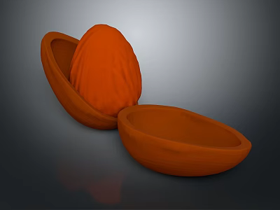 Orange Peeled Almond With Split Shell And Nut Kernel On Dark Background 3d model