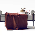 Modern Upholstered Ottoman With Brown Blanket Metal Legs And Armrests Design
