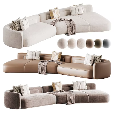 Comfortable Sectional Sofa With Beige Brown Gray Color Options Decorative Pillows And Throw Blankets 3d model