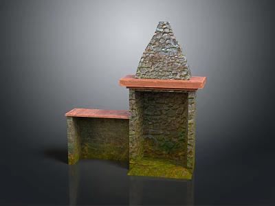 Vintage Stone Wall Lamp With Triangular Top Red Countertop And Mossy Base Design 3d model