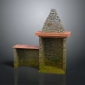 Vintage Stone Wall Lamp With Triangular Top Red Countertop And Mossy Base Design
