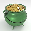 Green Enamel Cauldron Filled With Sparkling Jewelry And Precious Gemstones
