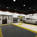 4S Shop Service Environment With White Sports Car Tire Racks And Auto Supplies