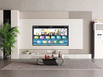 TV wall TV cabinet floor air conditioner potted tea table 3d model