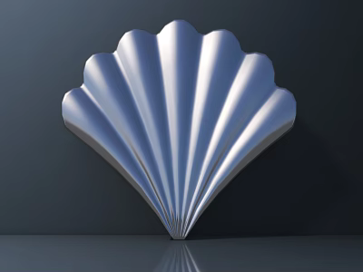 Silver Shell Shaped Carving With Radiant Patterns On Dark Background 3d model