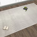 Minimalist Square Rug on Wooden Floor with Open Book and Green Fruits Plate