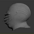Shiny Medieval Metal Helmet With Striped Face Guard And Protective Armor Design