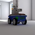 Small Robot With Camera Blue Base And Black Wheels In Indoor Setting With Window Light