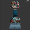 Blue Pineapple Shaped Top Table Lamp With Floral And Bird Patterns 3d model