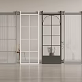 Modern Interior Sliding Doors With Grid Arched Glass And Metal Frames 3d model