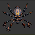 Colorful Fantasy Spider With Blue And Orange Spiked Body And Smaller Creatures
