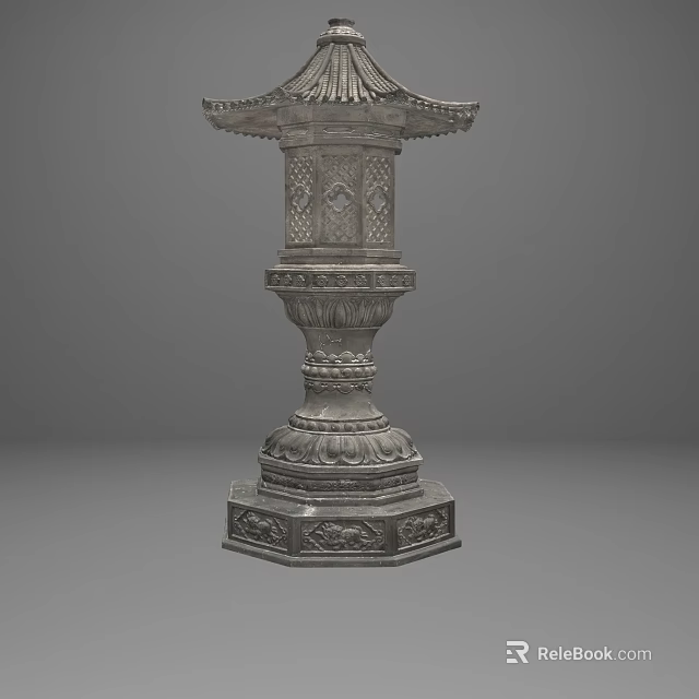 Traditional Garden Landscape Featuring Ornate Stone Lantern With Intricate Carvings 3d model 
