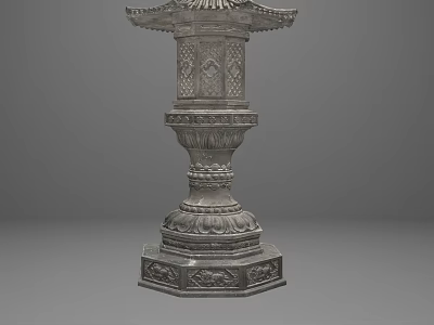 Traditional Garden Landscape Featuring Ornate Stone Lantern With Intricate Carvings 3d model