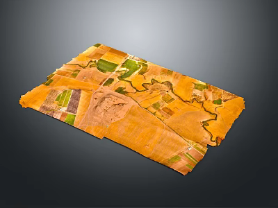 Aerial Natural Scenery With Yellow Green Fields And Winding River View 3d model