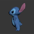 Blue 3D Cartoon Character With Big Pink Ears Standing In Friendly Pose