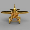 Golden Vintage Toy Airplane With Metallic Finish Propeller And Wheels Design