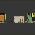 Colorful Urban Model Scene With Various Buildings Roads Vehicles Street Lamps Tree And Circular Decorations
