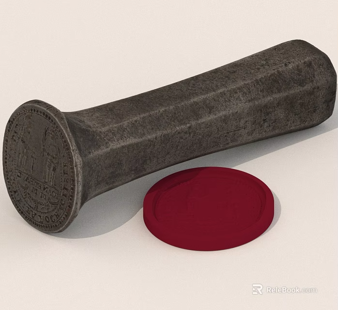 Antique Black Seal Stamp With Intricate Design And Red Wax Seal 3d model 