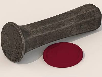 Antique Black Seal Stamp With Intricate Design And Red Wax Seal 3d model