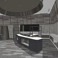 Modern Restaurant Interior With Marble Reception Counter And Circular Ceiling 3d model
