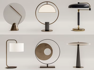 Stylish Modern Table Lamps With Geometric Shapes Metal Frames And Lampshades 3d model