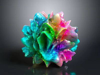 Colorful Wooden Stone Decorative Flower Shaped Sphere With Glossy Surface On Dark Background 3d model
