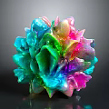 Colorful Wooden Stone Decorative Flower Shaped Sphere With Glossy Surface On Dark Background
