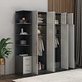 Modern Open Wardrobe Interior With Multiple Shelves Hanging Rods And Storage Boxes 3d model