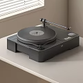Modern Headphone Speaker Turntable Design On White Table With Window Blinds 3d model