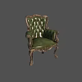 Classic Green Leather Single Sofa with Carved Wooden Arms and Tufted Backrest