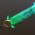 Glowing Green Cracked Sword With Intricate Patterns And Gold Hilt Spikes